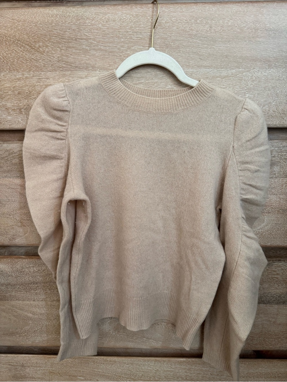 Frame Denim Puff-Sleeve Crewneck Sweater - Beige 100% Cashmere